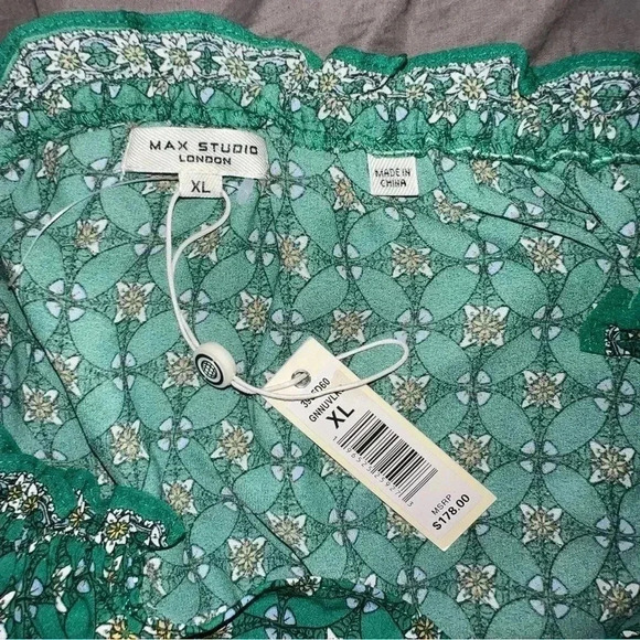 NWT MAX STUDIO Green Geo Print Flowy Midi Dress Extra Large Originally $175 - Picture 5 of 7